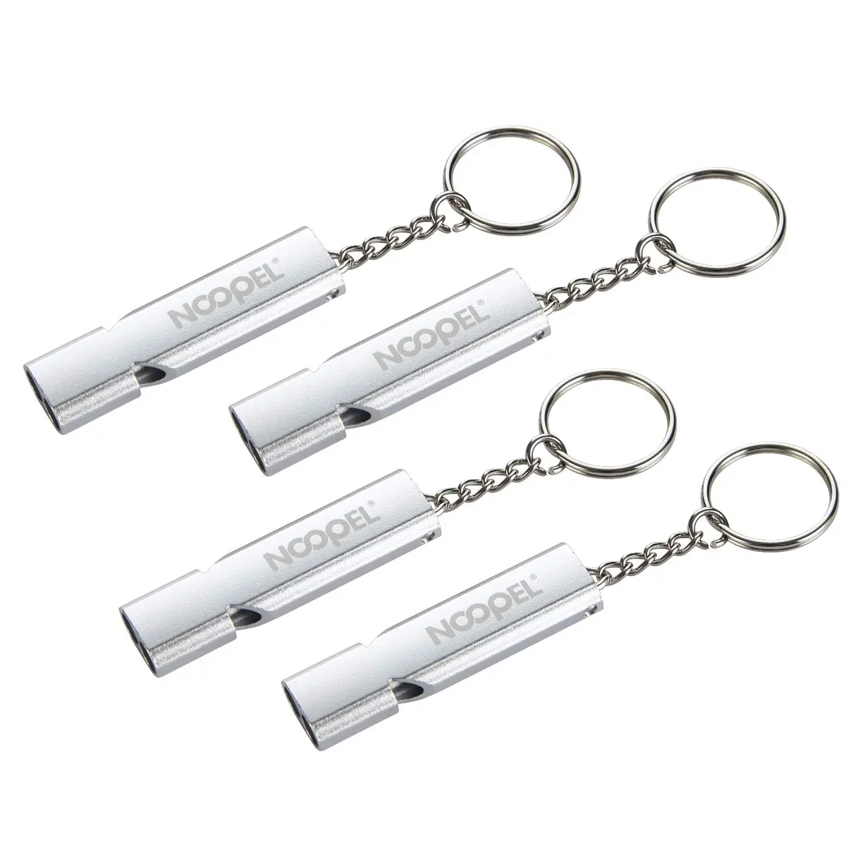 Noopel Emergency Whistles Lifeguard Safety Whistle with Lanyard and Keychain for Outdoor Camping Hiking Boating Hunting Fishing Kayak Kids Rescue Signaling Loud Survival Whistle (4 Pack Silver) - view 2