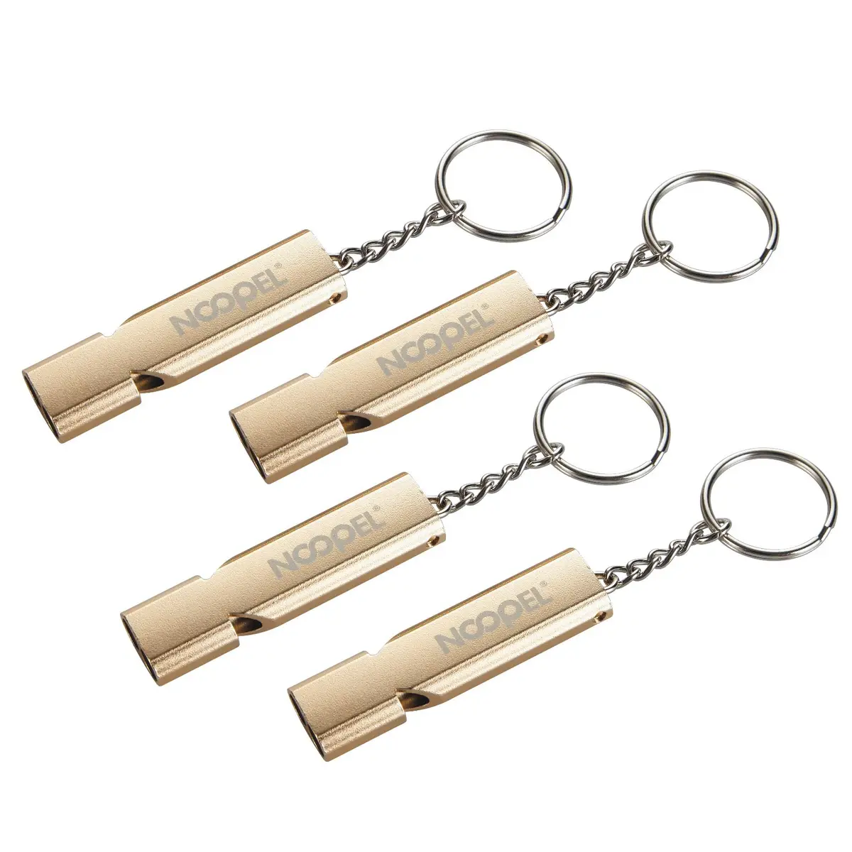 Noopel Emergency Whistles Lifeguard Safety Whistle with Lanyard and Keychain for Outdoor Camping Hiking Boating Hunting Fishing Kayak Kids Rescue Signaling Loud Survival Whistle (4 Pack Gold) | Super Loud, Aluminum Alloy, Water-Resistant - view 2