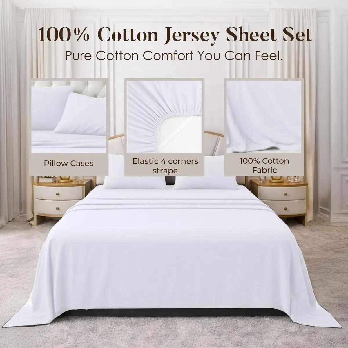 DAN RIVER Twin Jersey Sheet Set | 100% Cotton Bed Sheets | All Season Bedding | Deep Pocket, White - view 5