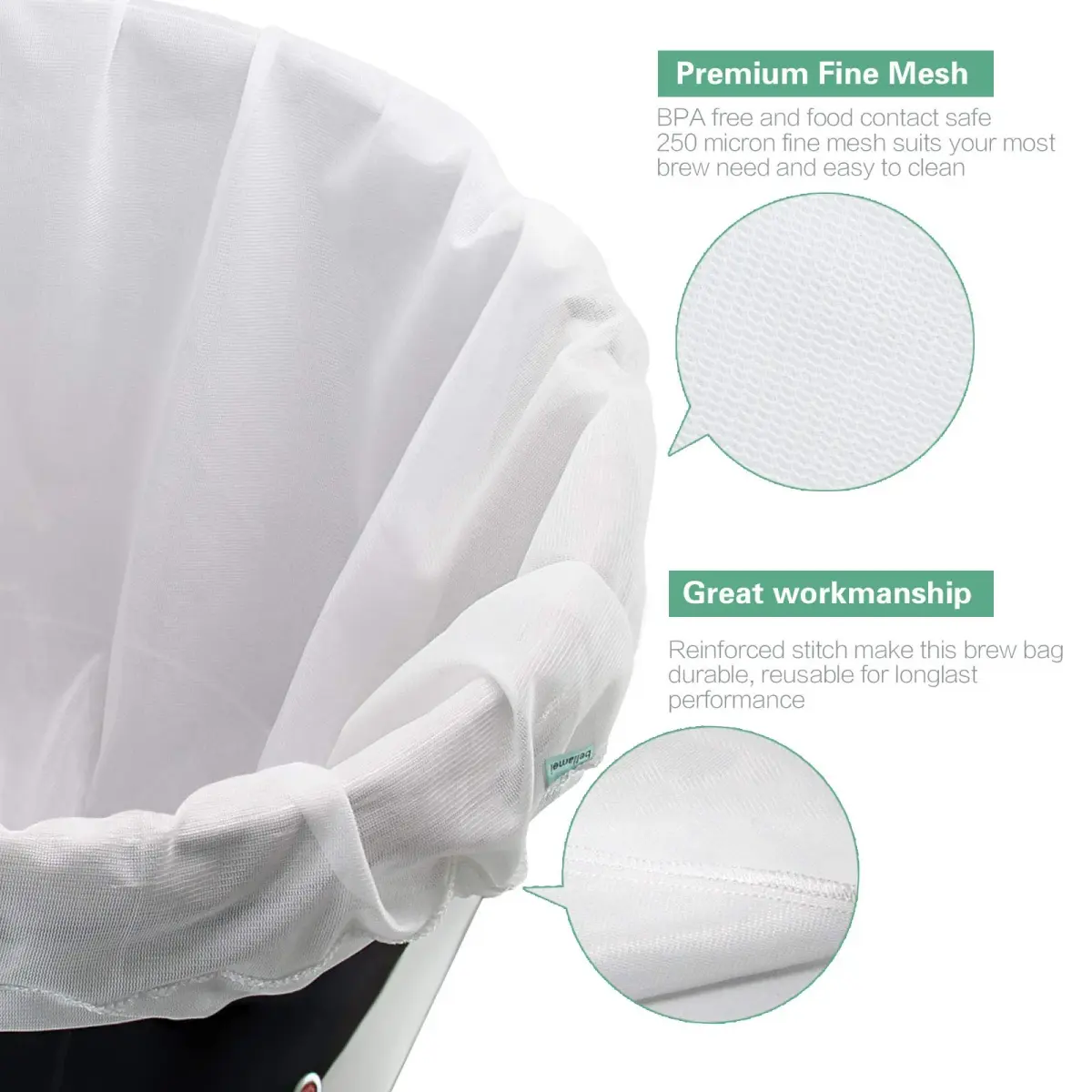 Bellamei Reusable Brew Bag 2 Pack 61cm×81cm (24"×32") | Brew in a Bag for Home Brewing - view 2