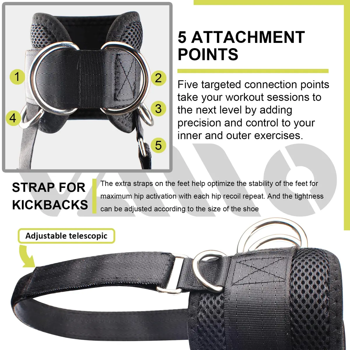 VAIIO Ankle Straps for Cable Machines - Pair | Adjustable Neoprene Cuffs for Glutes, Legs, Calves - view 5