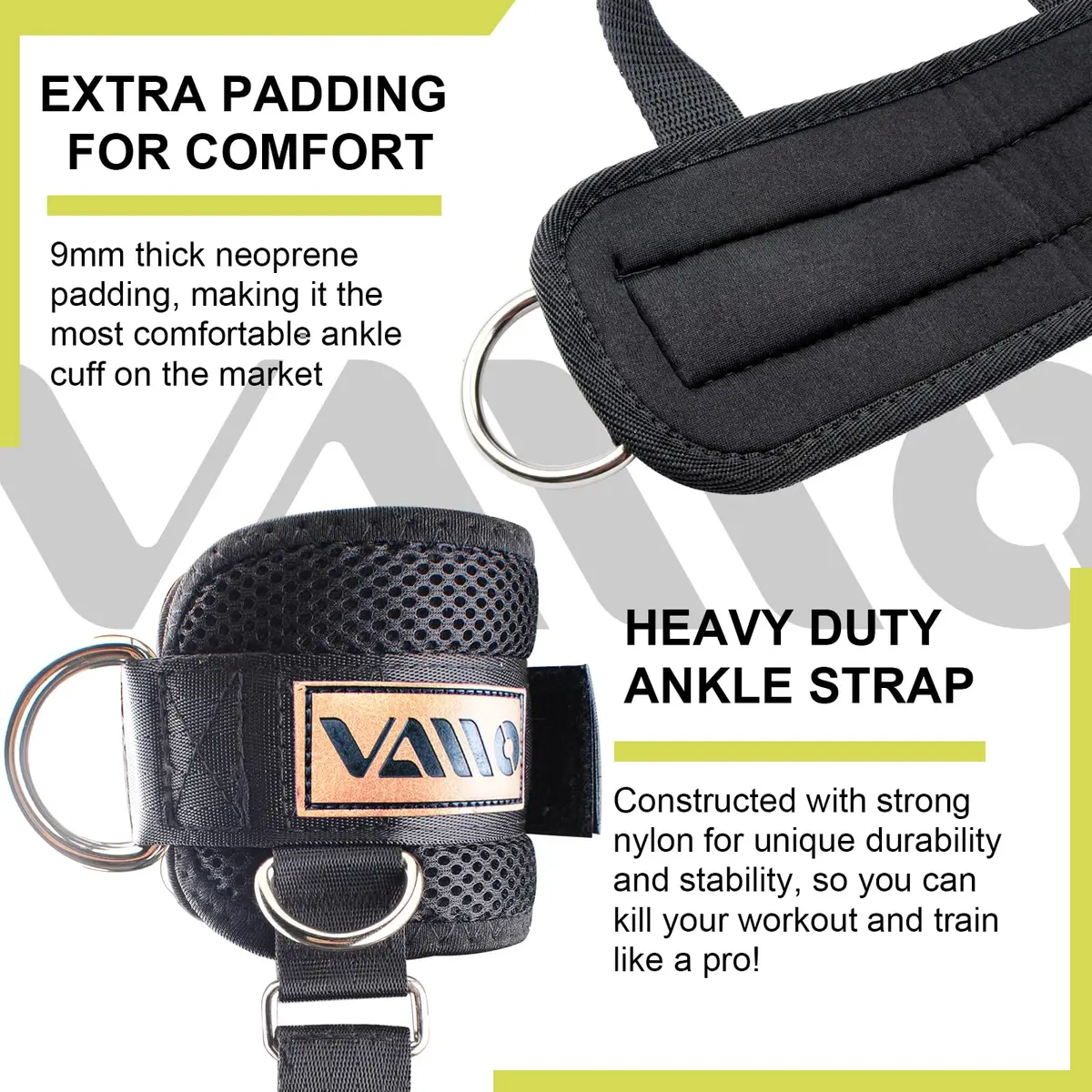 VAIIO Ankle Straps for Cable Machines - Pair | Adjustable Neoprene Cuffs for Glutes, Legs, Calves - view 3