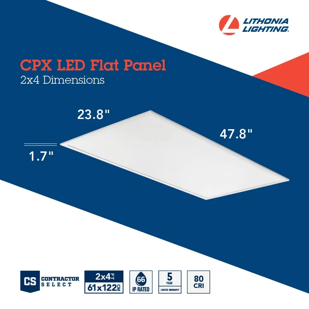 Lithonia Lighting CPX 2x4 LED Flat Panel Light Adjustable Lumens & CCT | 50,000-Hour Lifespan, Damp Location Certified - view 5