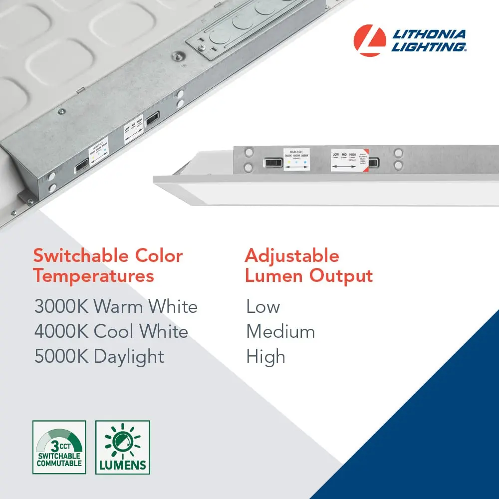 Lithonia Lighting CPX 2x4 LED Flat Panel Light Adjustable Lumens & CCT | 50,000-Hour Lifespan, Damp Location Certified - view 3