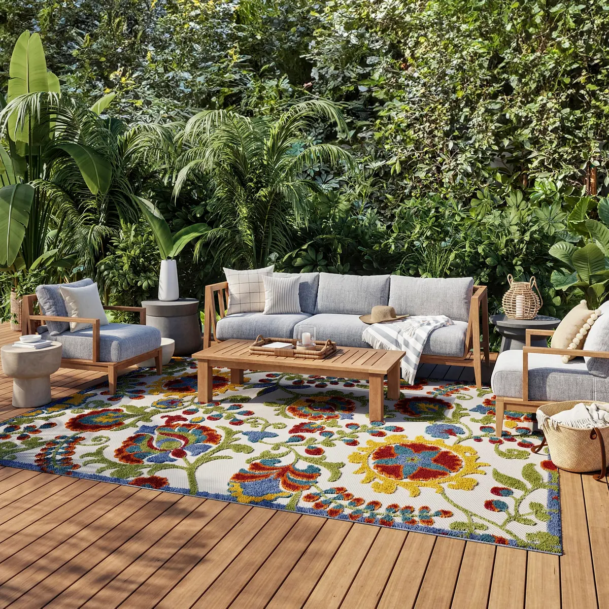 Nourison Area Rug 9' x 12' Ivory Multicolor | Easy Clean, Non Shedding, Indoor & Outdoor Use - main product image