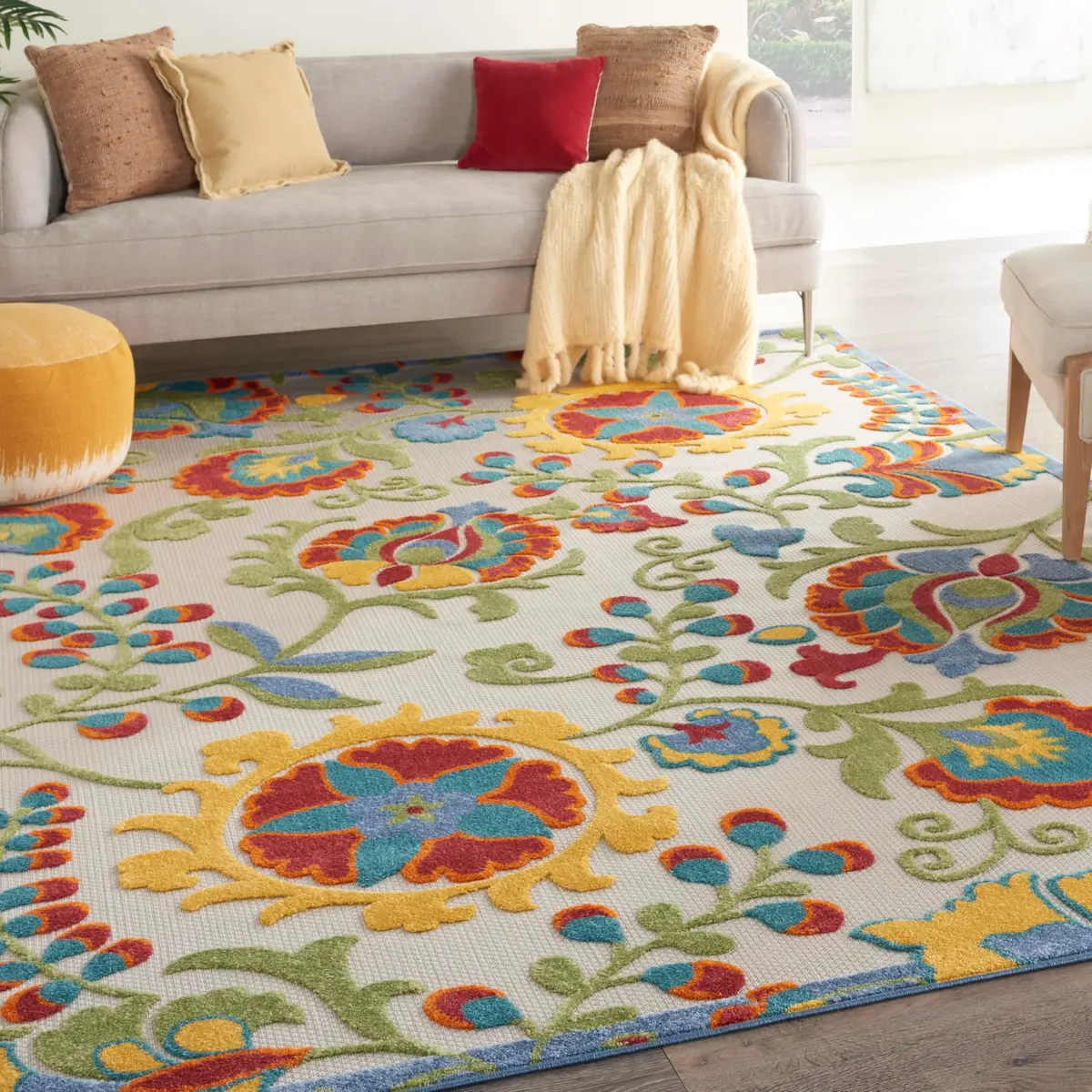 Nourison Area Rug 9' x 12' Ivory Multicolor | Easy Clean, Non Shedding, Indoor & Outdoor Use - view 5