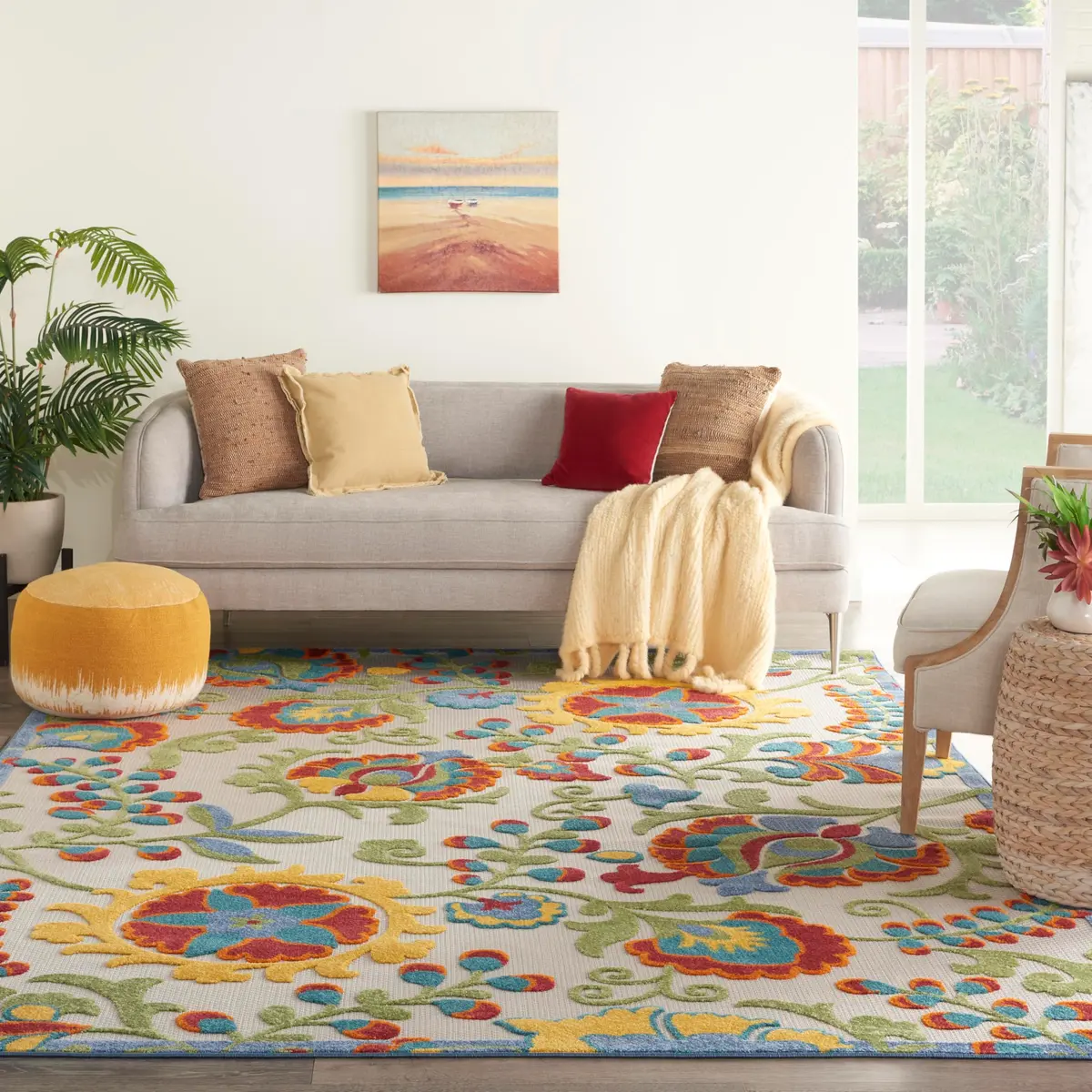 Nourison Area Rug 9' x 12' Ivory Multicolor | Easy Clean, Non Shedding, Indoor & Outdoor Use - view 2