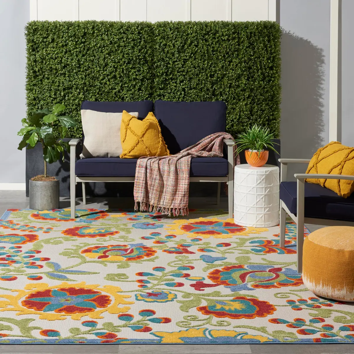Nourison Area Rug 9' x 12' Ivory Multicolor | Easy Clean, Non Shedding, Indoor & Outdoor Use - view 3