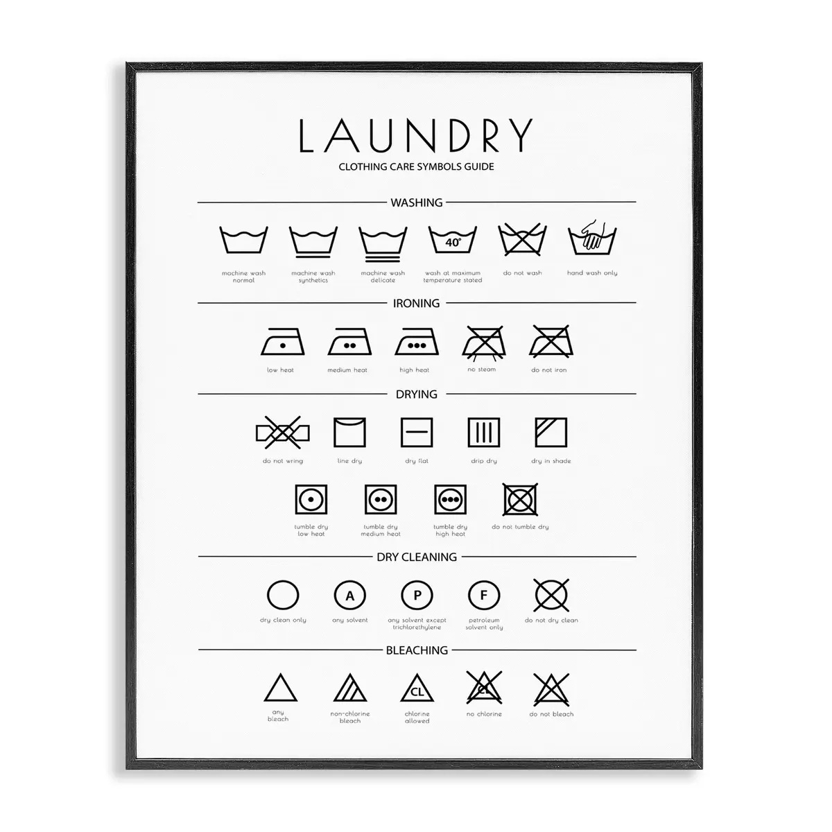Stupell Industries Minimal Laundry Cleaning Symbols Framed Giclee Art 28cm x 3cm x 36cm (11" x 1.5" x 14") | Laundry Symbols Guide - main product image