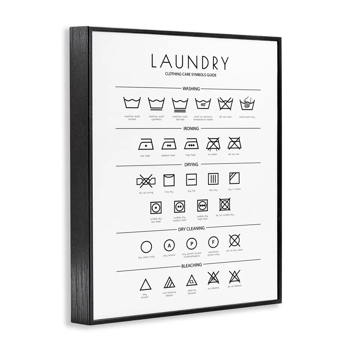 Stupell Industries Minimal Laundry Cleaning Symbols Framed Giclee Art 28cm x 3cm x 36cm (11" x 1.5" x 14") | Laundry Symbols Guide - view 2