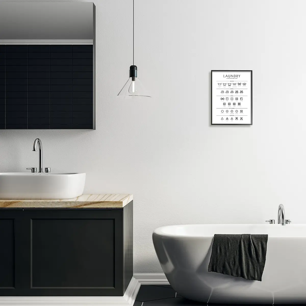 Stupell Industries Minimal Laundry Cleaning Symbols Framed Giclee Art 28cm x 3cm x 36cm (11" x 1.5" x 14") | Laundry Symbols Guide - view 3