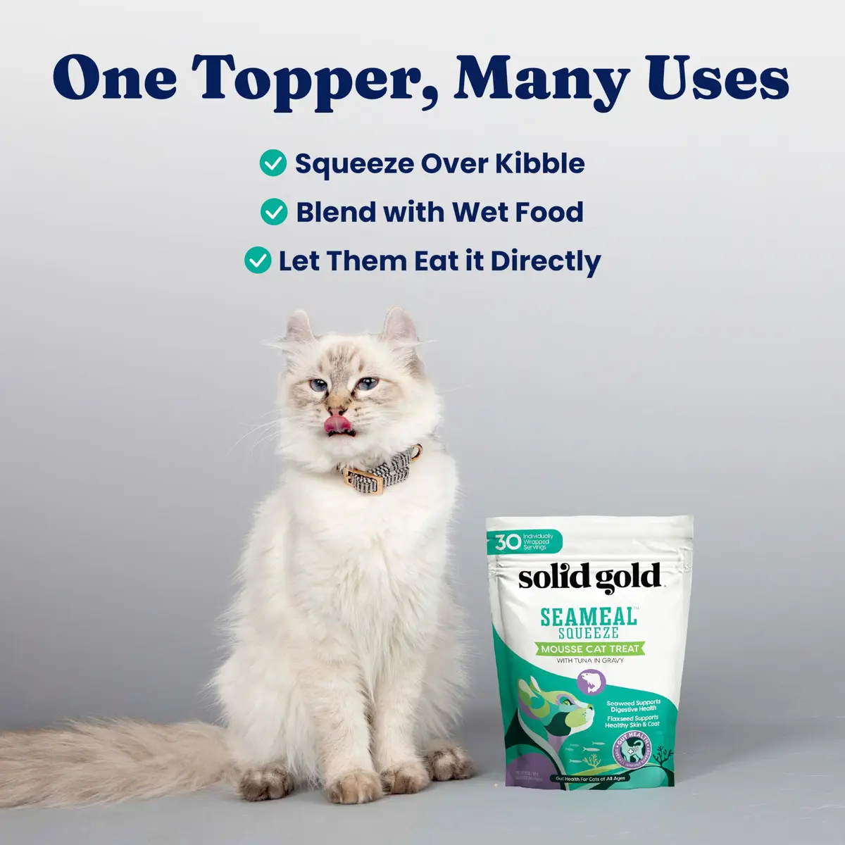 Solid Gold SeaMeal Squeeze Tuna Lickable Cat Treats with Seaweed for Skin & Coat - Wet Cat Treats with Digestive & Immune Health Support - Natural, Holistic, Grain Free (48 Squeezes) - view 4
