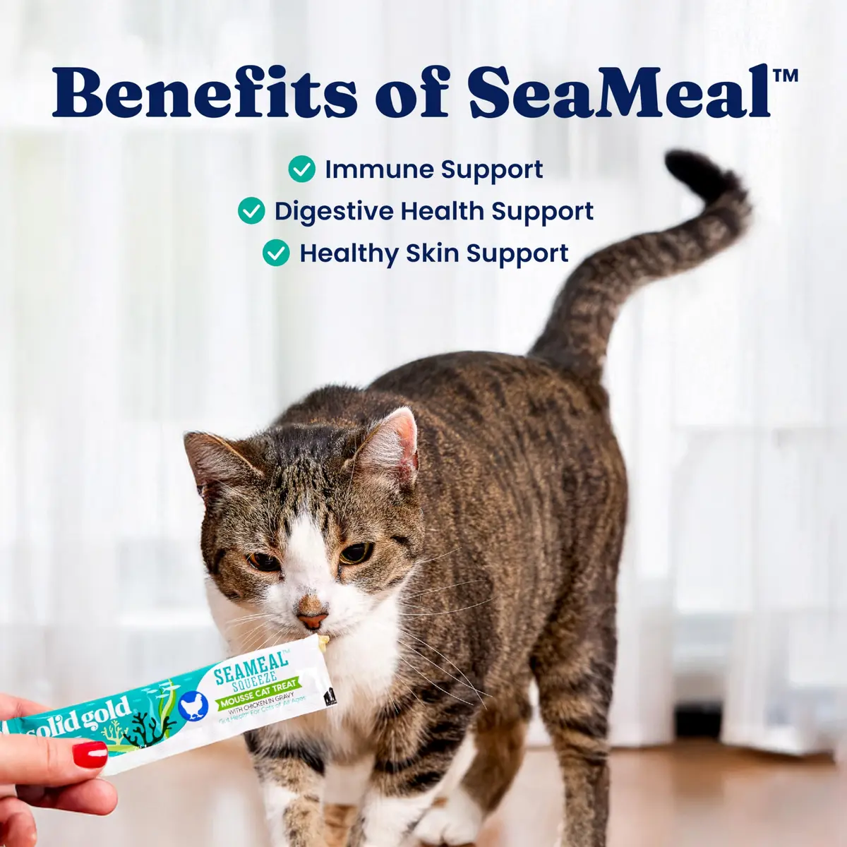 Solid Gold SeaMeal Squeeze Tuna Lickable Cat Treats with Seaweed for Skin & Coat - Wet Cat Treats with Digestive & Immune Health Support - Natural, Holistic, Grain Free (48 Squeezes) - view 5