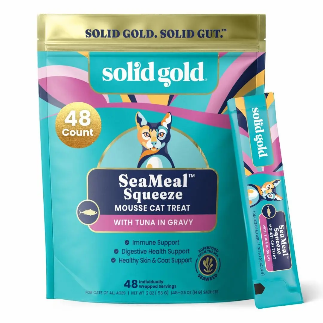 Solid Gold SeaMeal Squeeze Tuna Lickable Cat Treats with Seaweed for Skin & Coat - Wet Cat Treats with Digestive & Immune Health Support - Natural, Holistic, Grain Free (48 Squeezes) - main product image