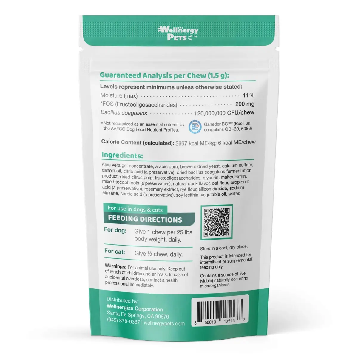 Wellnergy Daily Probiotic & Prebiotics Soft Chew for Dogs & Cats | Digestive & Immune Support (70-120c) - view 3