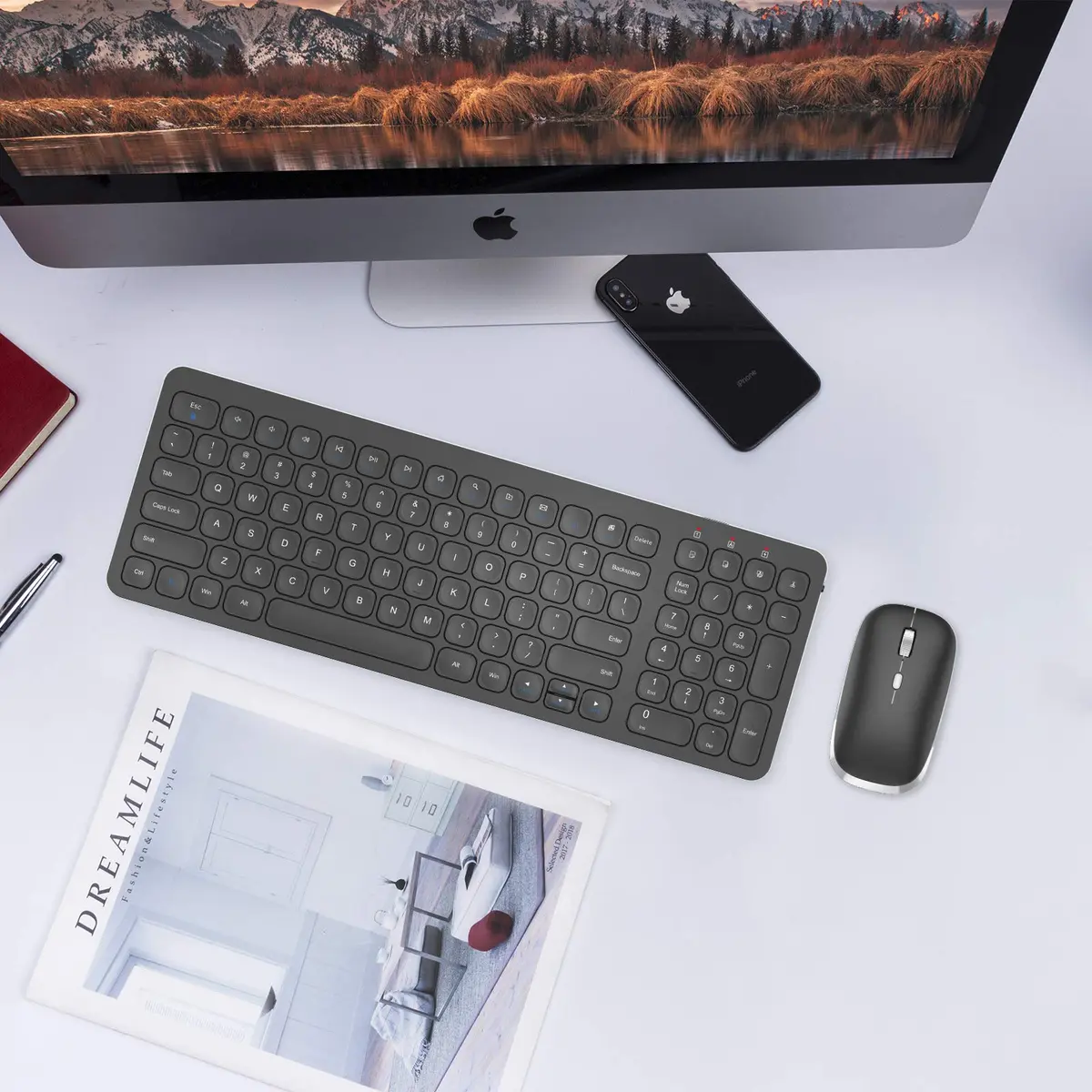cimetech Wireless Keyboard and Mouse Combo - Black | 99-Key Full-Size Ultra-Thin Keyboard & Silent Optical Mouse - view 6