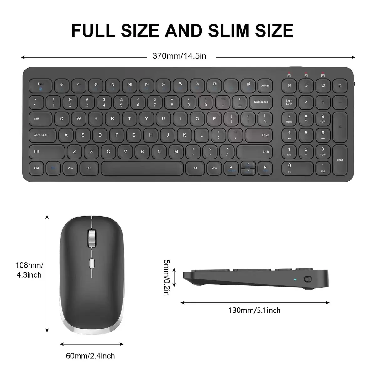 cimetech Wireless Keyboard and Mouse Combo - Black | 99-Key Full-Size Ultra-Thin Keyboard & Silent Optical Mouse - view 2