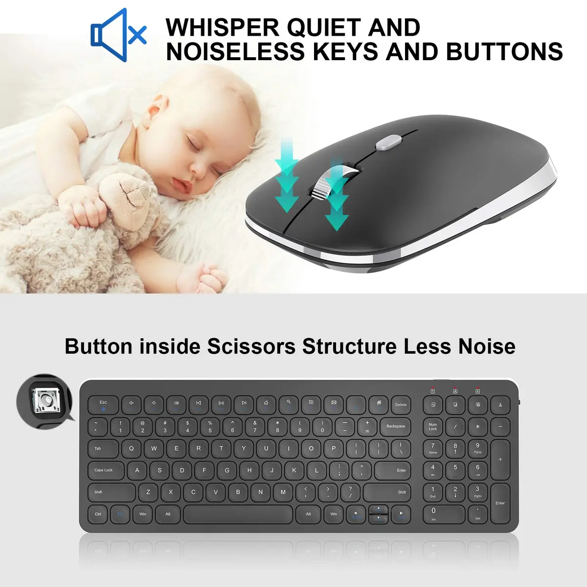 cimetech Wireless Keyboard and Mouse Combo - Black | 99-Key Full-Size Ultra-Thin Keyboard & Silent Optical Mouse - view 3