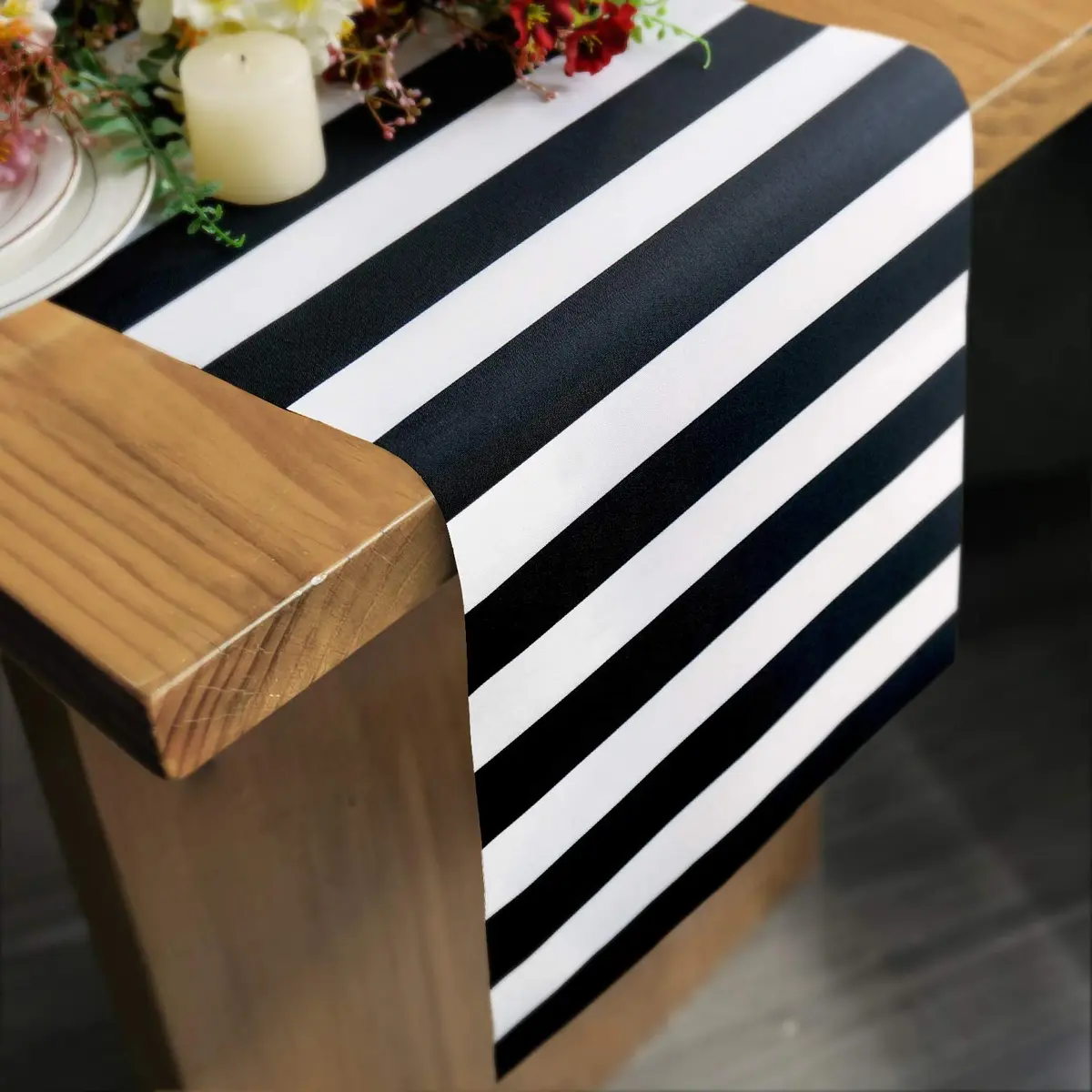 Letjolt 12x72 Inches Black and White Striped Table Runner | Classic Design for Elegant Dining - main product image