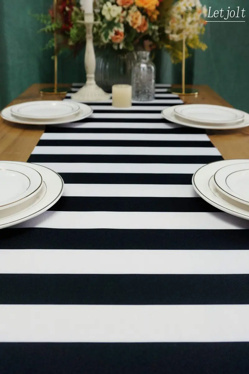 Letjolt 12x72 Inches Black and White Striped Table Runner | Classic Design for Elegant Dining - view 5