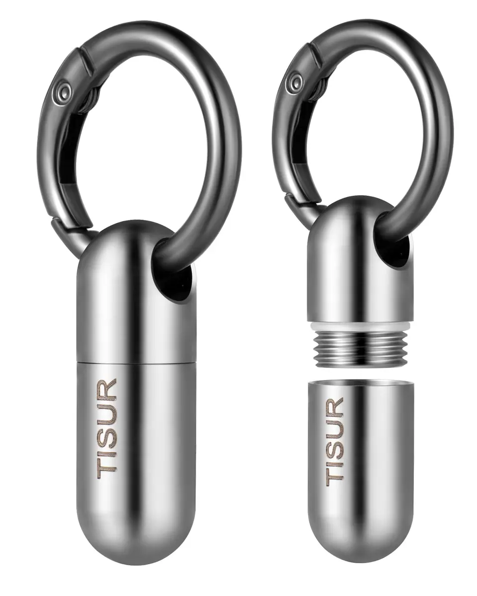 TISUR Small Titanium Keychain Pill Holder, Pocket Pill Case for Travel | Compact, Waterproof & Durable - main product image