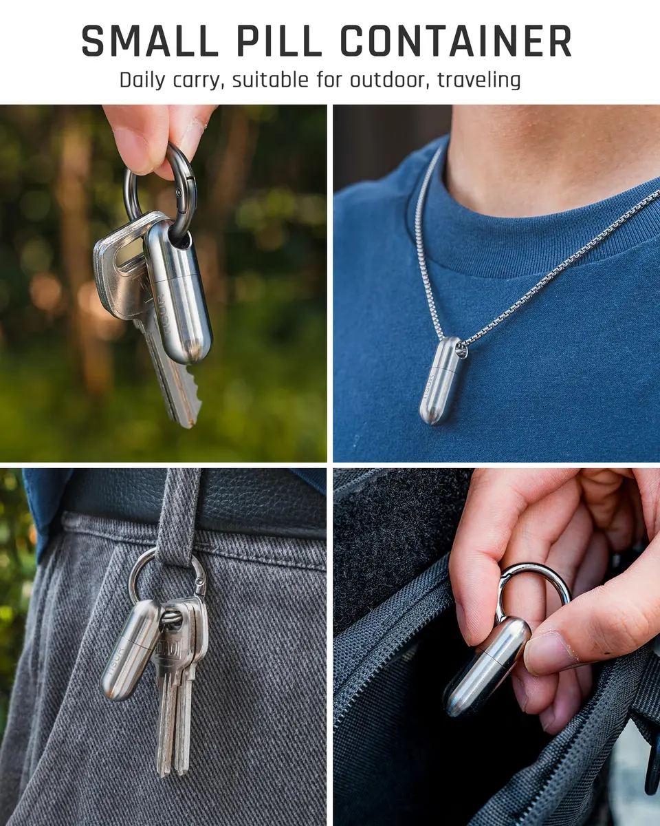 TISUR Small Titanium Keychain Pill Holder, Pocket Pill Case for Travel | Compact, Waterproof & Durable - view 5
