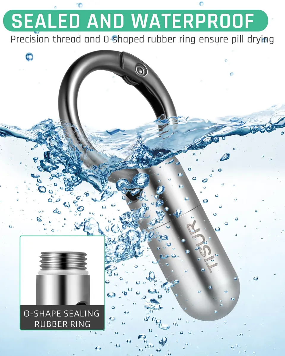 TISUR Small Titanium Keychain Pill Holder, Pocket Pill Case for Travel | Compact, Waterproof & Durable - view 6