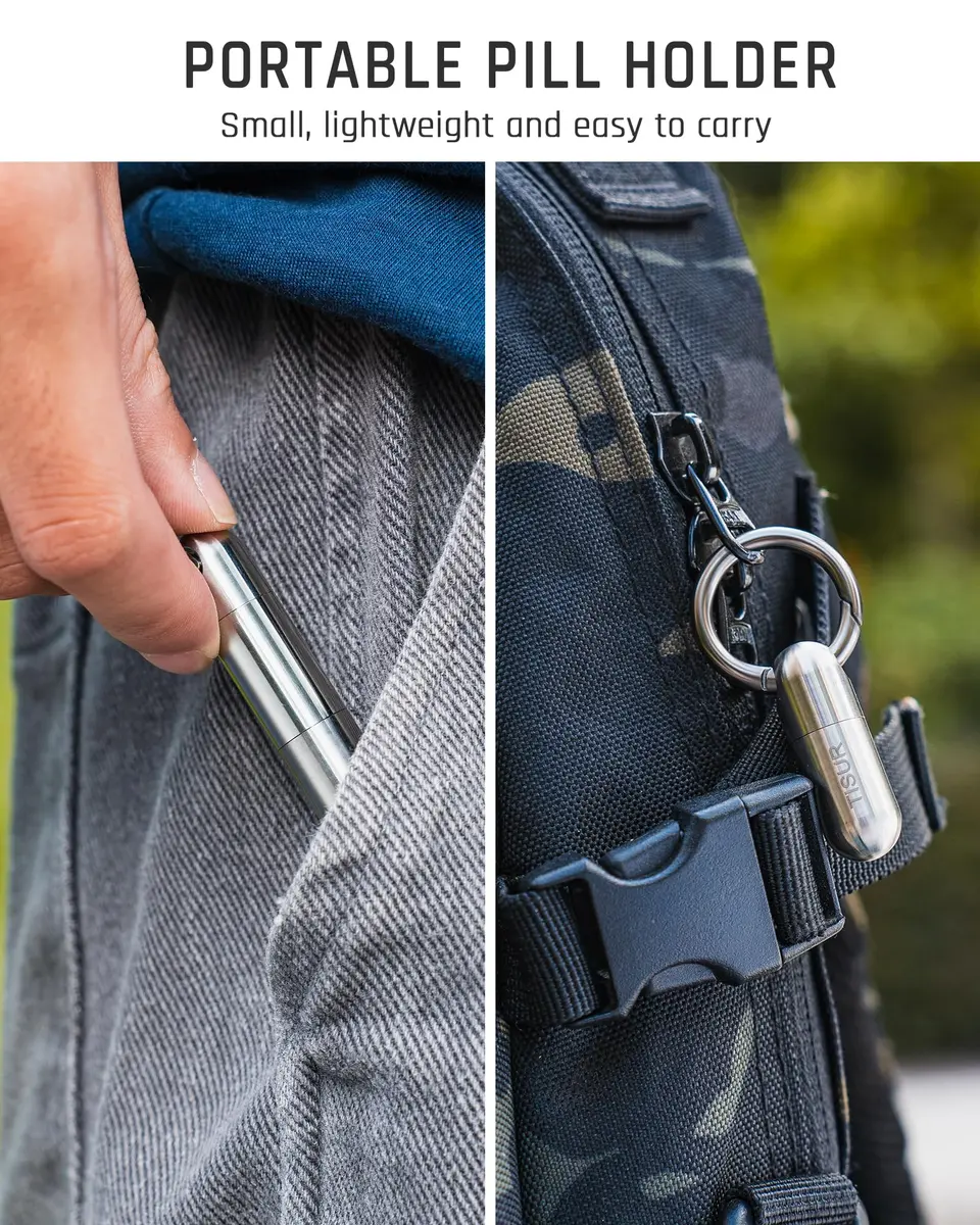 TISUR Small Titanium Keychain Pill Holder, Pocket Pill Case for Travel | Compact, Waterproof & Durable - view 7