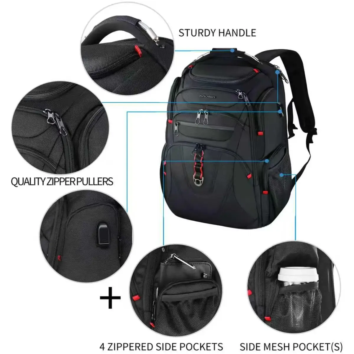 KROSER TSA Friendly Laptop Backpack 17.3 inch XL | Water-Repellent College Daypack with RFID & USB - view 5