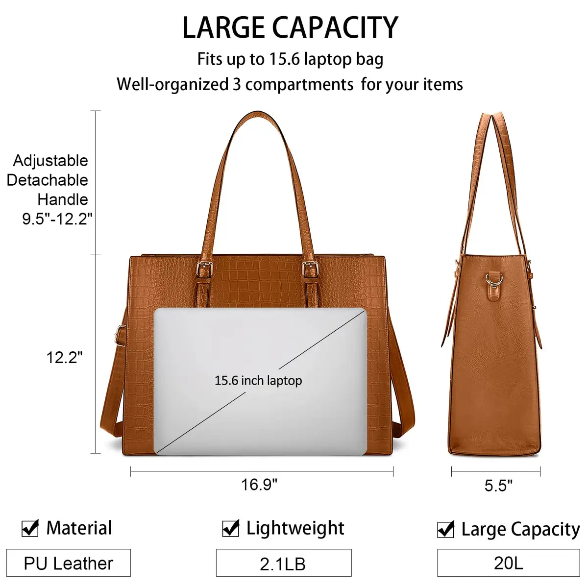 Lubardy Women's Laptop Bag 43 cm (16.9 Inch) Crocodile Leather Tote | Water-Resistant Work Briefcase for 15.6" Laptops - view 5