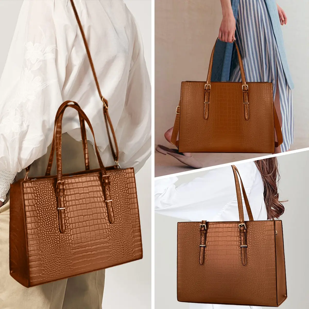 Lubardy Women's Laptop Bag 43 cm (16.9 Inch) Crocodile Leather Tote | Water-Resistant Work Briefcase for 15.6" Laptops - view 2