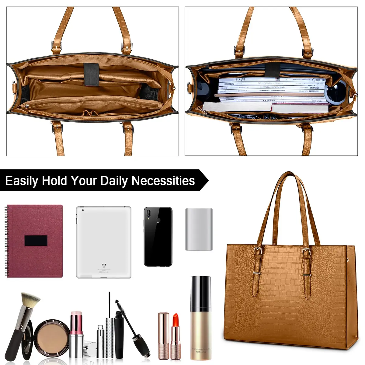 Lubardy Women's Laptop Bag 43 cm (16.9 Inch) Crocodile Leather Tote | Water-Resistant Work Briefcase for 15.6" Laptops - view 3