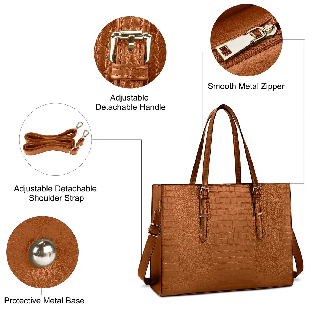 Lubardy Women's Laptop Bag 43 cm (16.9 Inch) Crocodile Leather Tote | Water-Resistant Work Briefcase for 15.6" Laptops - view 4