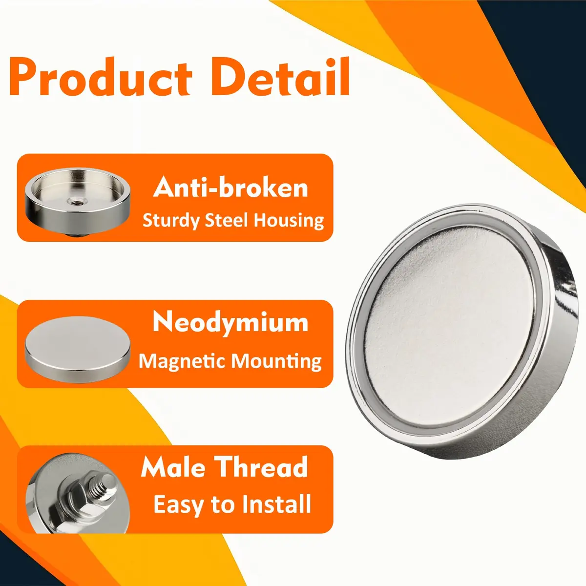 MUTUACTOR Heavy Duty Pot Magnet with M10 Thread 40mm Diameter | 175lb Vertical Pull Force - view 4