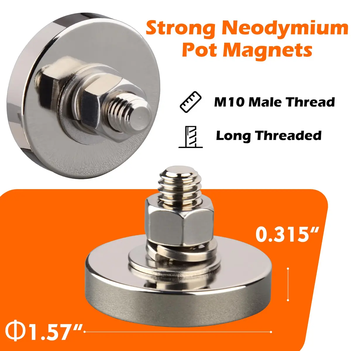 MUTUACTOR Heavy Duty Pot Magnet with M10 Thread 40mm Diameter | 175lb Vertical Pull Force - view 5