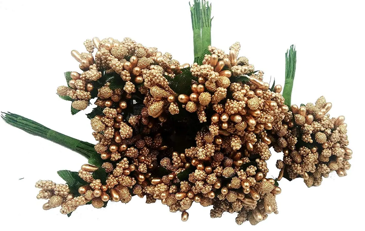 ALEVAN Art Artificial Pollen Flower Decoration 144pc Golden Silver | Realistic Craft Material - main product image