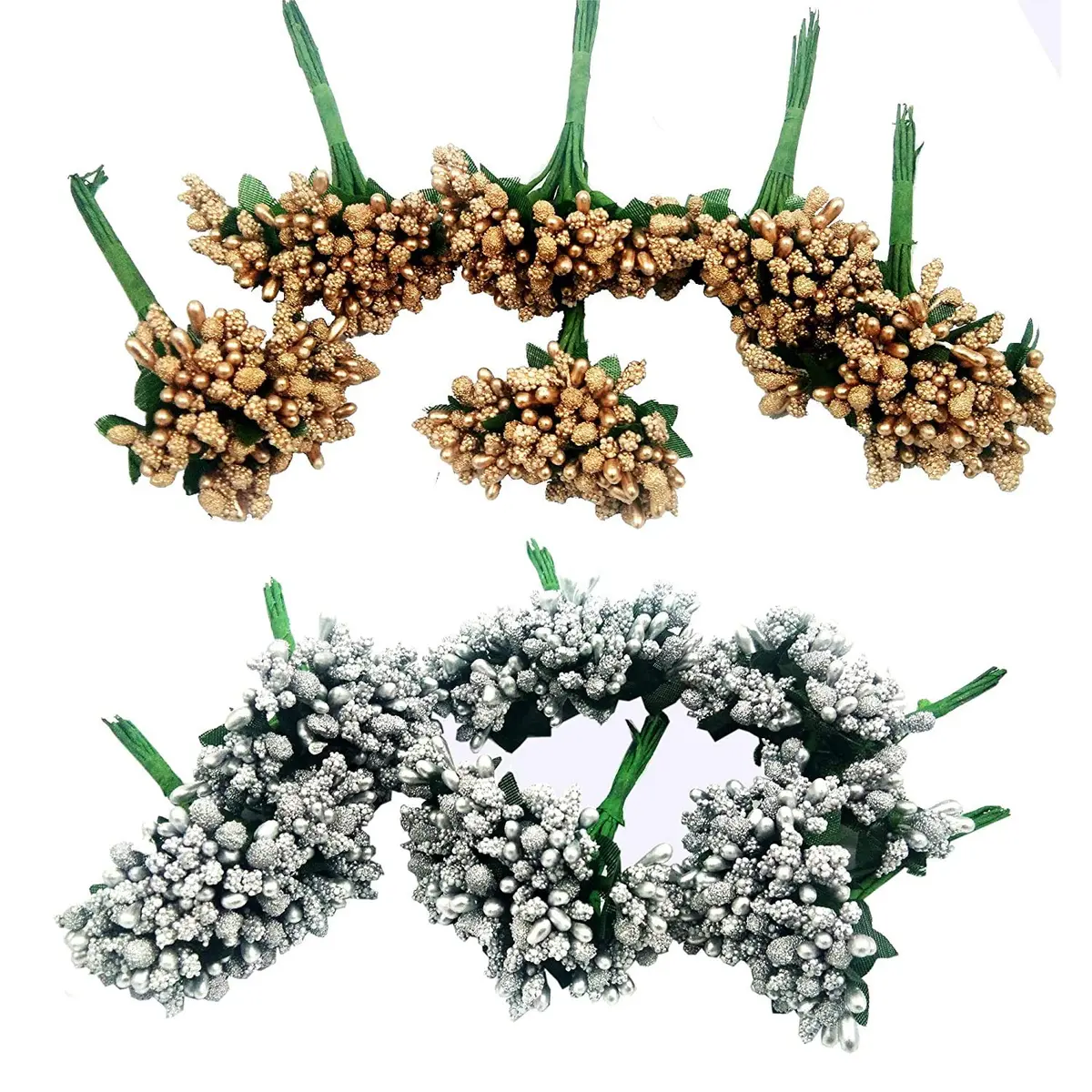 ALEVAN Art Artificial Pollen Flower Decoration 144pc Golden Silver | Realistic Craft Material - view 2