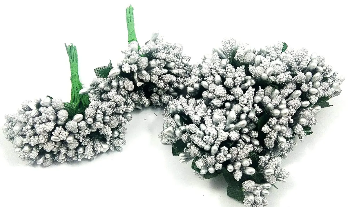ALEVAN Art Artificial Pollen Flower Decoration 144pc Golden Silver | Realistic Craft Material - view 3