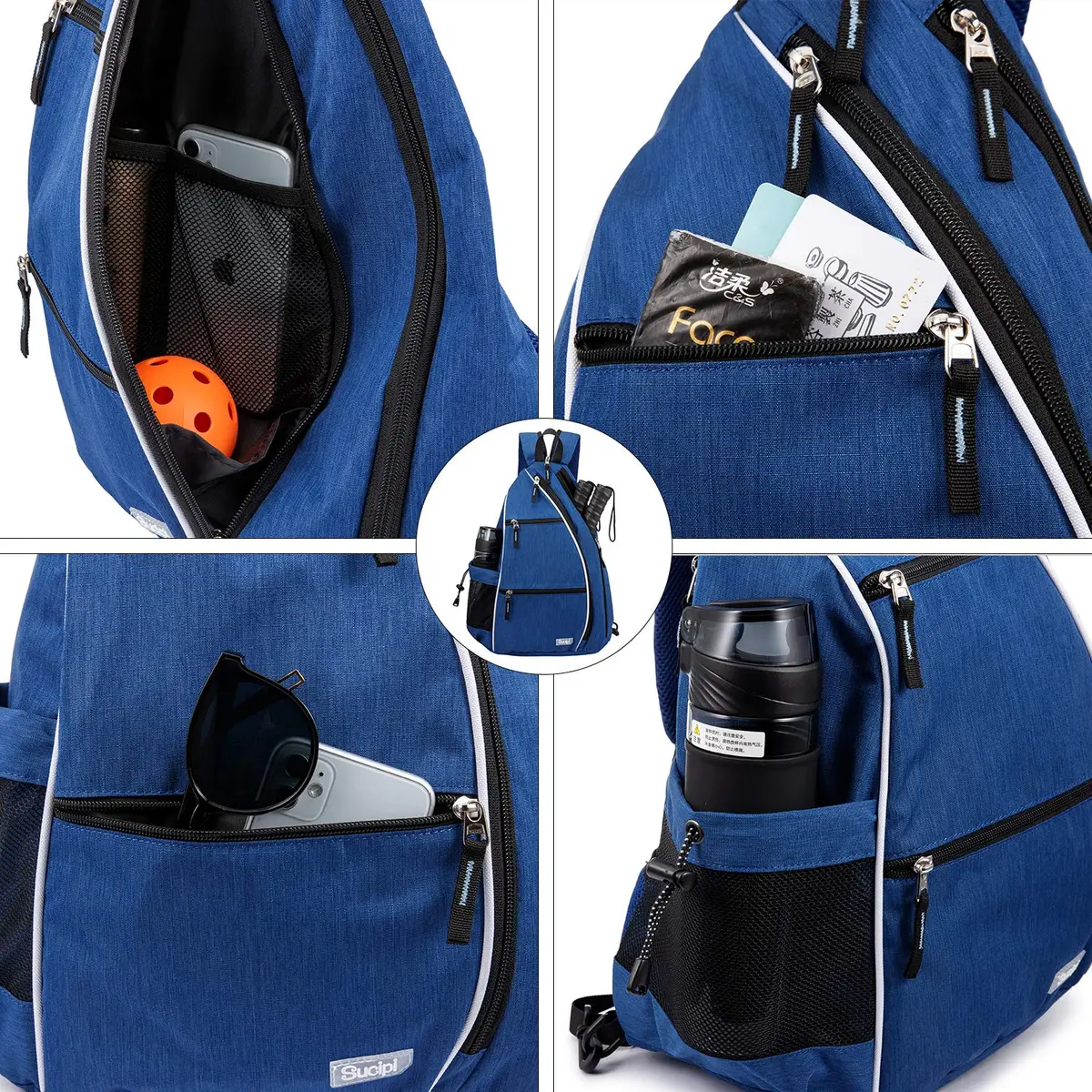 Sucipi Convertible Pickleball Bag Backpack Sling - Blue 45L (1.6 cu ft) | Versatile Carry for Men & Women - view 8