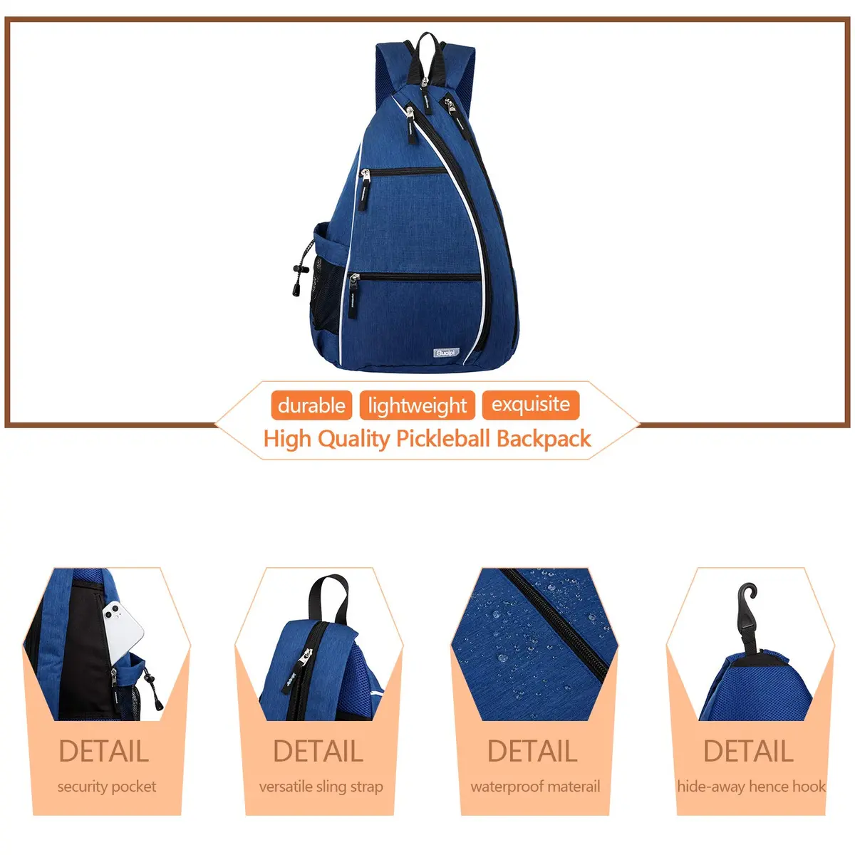 Sucipi Convertible Pickleball Bag Backpack Sling - Blue 45L (1.6 cu ft) | Versatile Carry for Men & Women - view 3