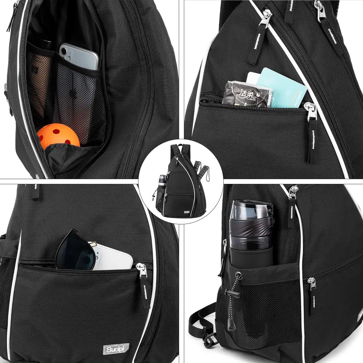 Sucipi Convertible Pickleball Bag Backpack Sling Bag for Men & Women, Deep Black | 14 inch x 10 inch x 19 inch - view 10