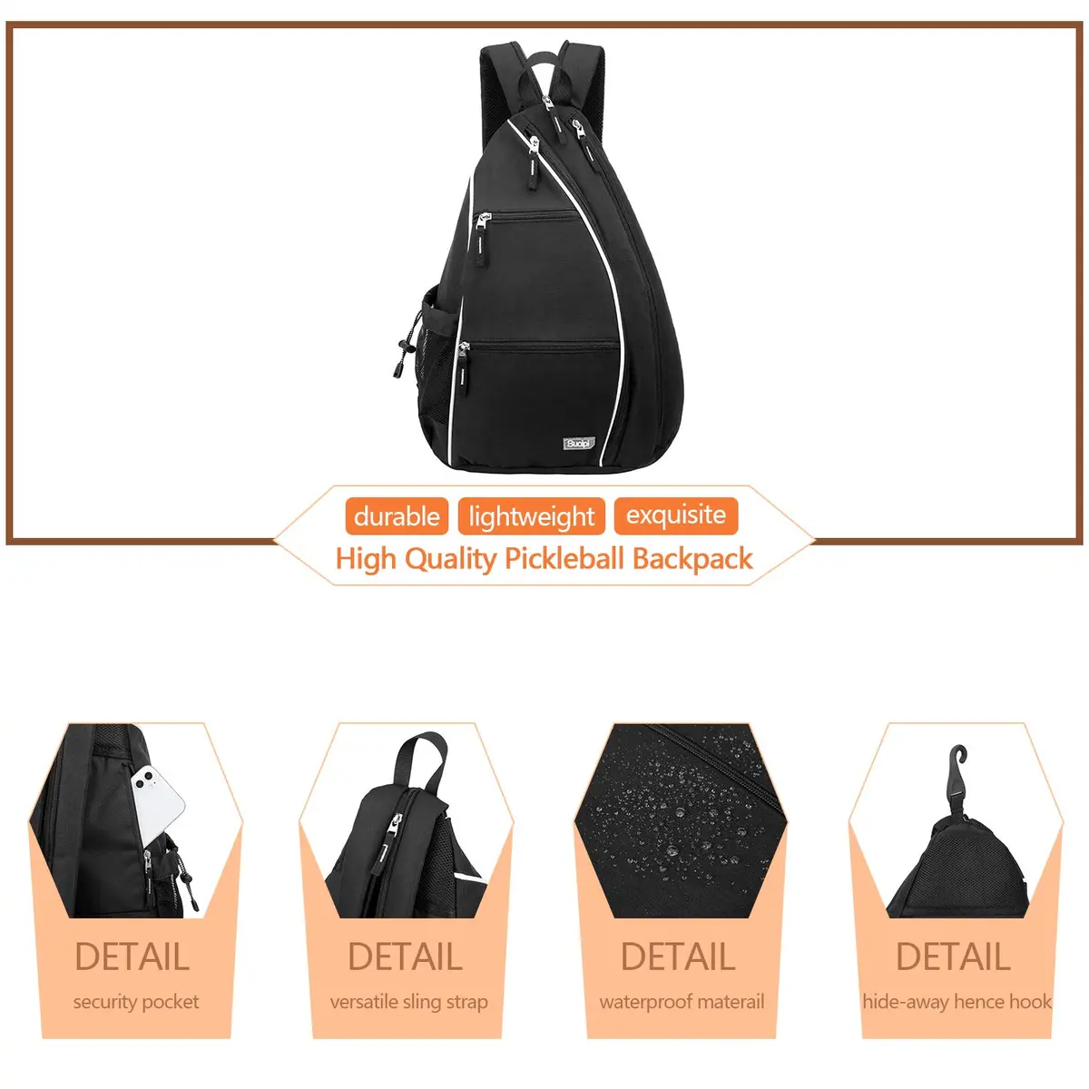 Sucipi Convertible Pickleball Bag Backpack Sling Bag for Men & Women, Deep Black | 14 inch x 10 inch x 19 inch - view 4