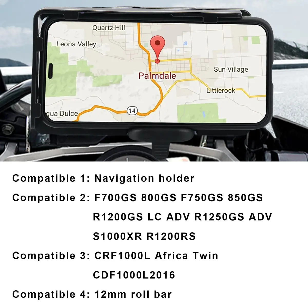 MDPROMCP Motorcycle Phone Holder with Double USB Charger for 12 mm Roll Bar | Waterproof ABS Mount for GPS & Mobile - view 2