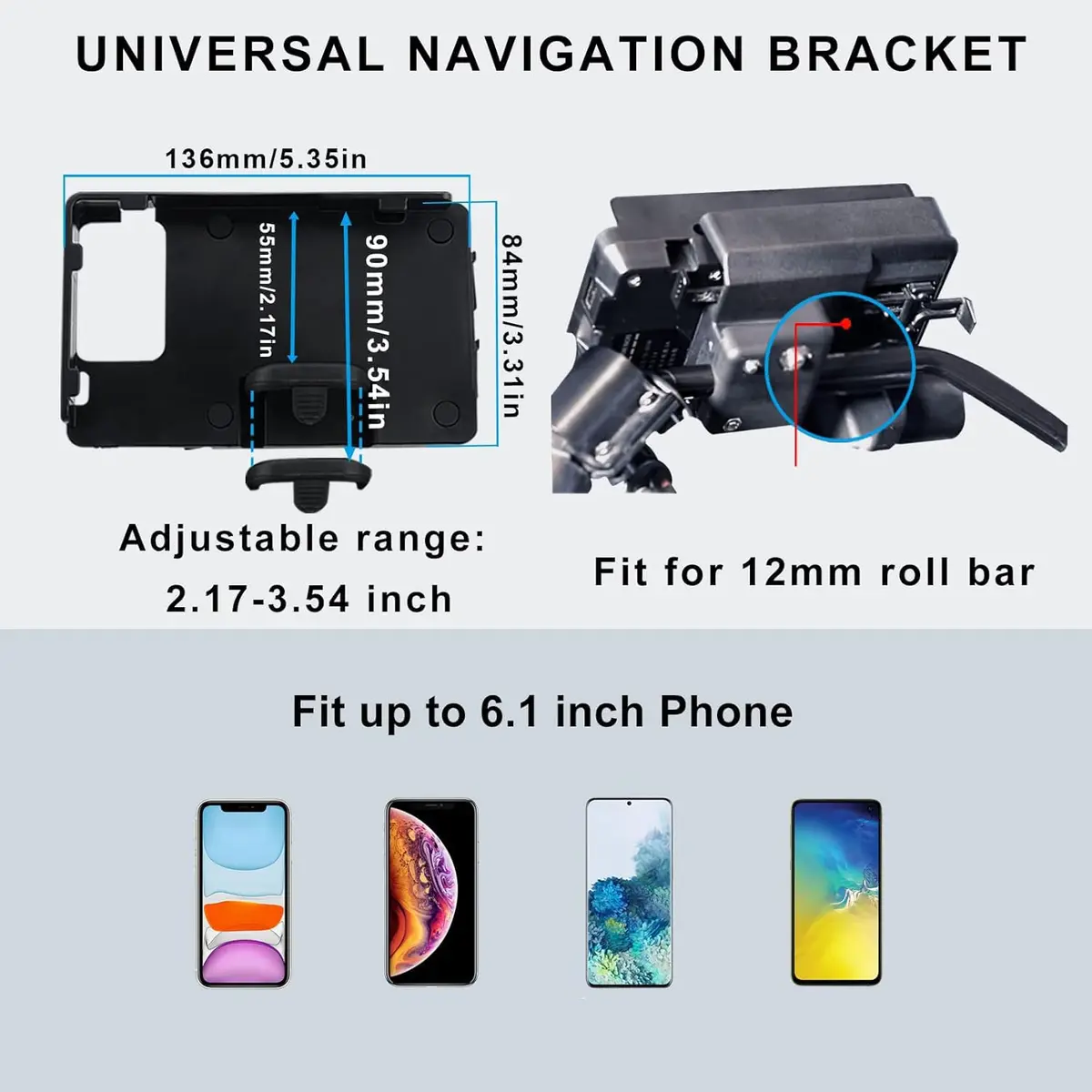 MDPROMCP Motorcycle Phone Holder with Double USB Charger for 12 mm Roll Bar | Waterproof ABS Mount for GPS & Mobile - view 3