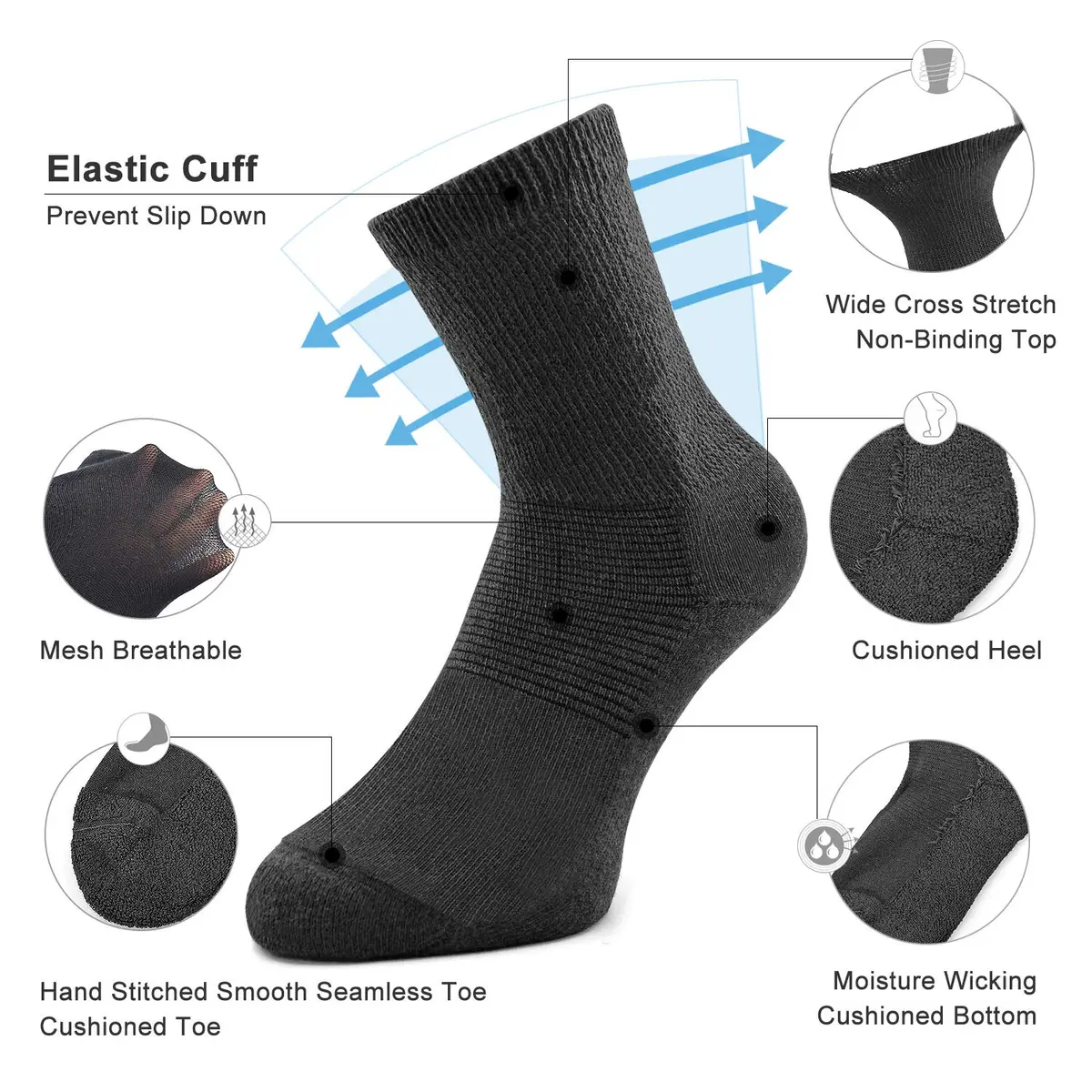Busy Socks Non Binding Top Cushioned Crew Diabetic Socks | Wide Fit, Moisture Wicking, XL - view 2