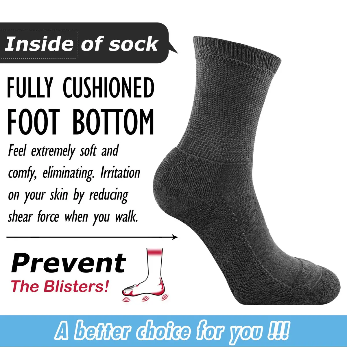 Busy Socks Non Binding Top Cushioned Crew Diabetic Socks | Wide Fit, Moisture Wicking, XL - view 3
