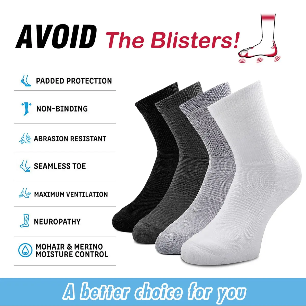Busy Socks Non Binding Top Cushioned Crew Diabetic Socks | Wide Fit, Moisture Wicking, XL - view 4