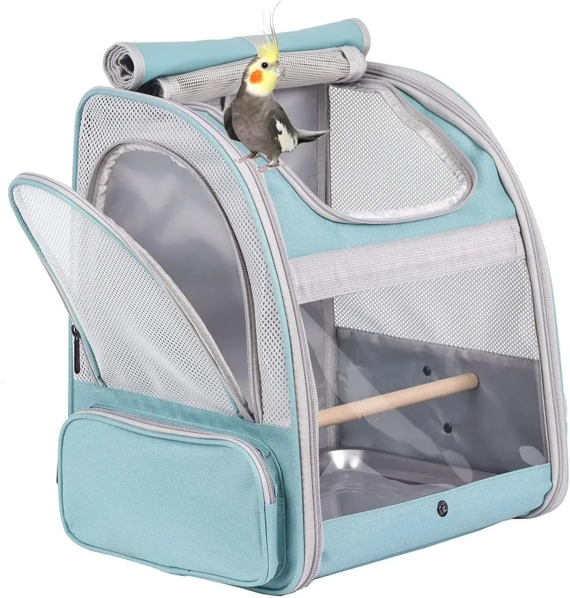 ORIZZP Bird Backpack Carrier with Stand Perch & Shade Cover, Large Green Pet Travel Backpack | Airline Approved - main product image