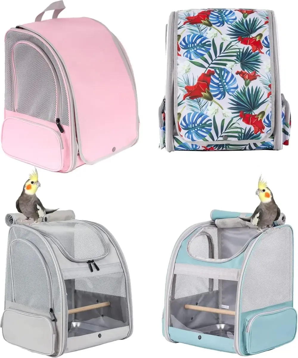 ORIZZP Bird Backpack Carrier with Stand Perch & Shade Cover, Large Green Pet Travel Backpack | Airline Approved - view 5