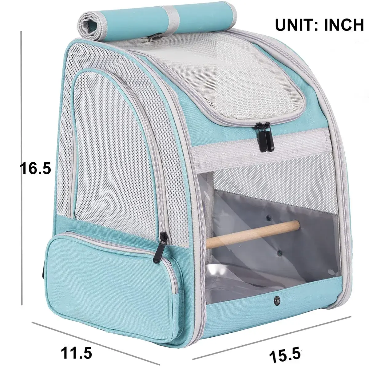 ORIZZP Bird Backpack Carrier with Stand Perch & Shade Cover, Large Green Pet Travel Backpack | Airline Approved - view 2